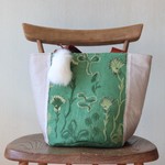 milk...様専用Green linen＆刺繍*リネンのバッグ　本革持ち手