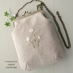 【受注制作】花の刺繍 がま口ポシェット  デイジー コットンパール♪   