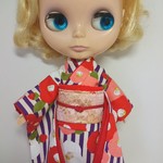 ブライス 着物 振袖 リカちゃん着物 振袖 No.120 縞ツバキ 紫