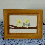 オカメインコ　刺繍　木製フレーム　送料無料
