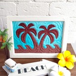 ハワイアンキルト《Palm tree&Waves~Blue sky~ 🌴🌊》フレーム入り  