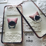 送料無料 ねこ スマホリング付き ソフトケース《NEKO》iPhoneケース 猫 iPhone8plus 7plus カバー ケース スマホケース