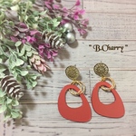 秋色 レッド×ゴールド 大ぶりピアス