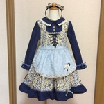※Jewelry7様オーダー※[110]長袖エプロン付きワンピース◆青＋カチューシャ
