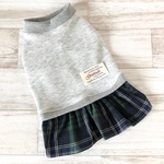 オーダー可能 犬服 チェックスカートワンピース(ボタンかタグお好きな方で)