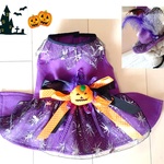 犬服　ハロウィンのワンピースと帽子　紫とシルバー　 送料無料　hwf06
