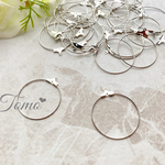 【内径3cm：30個】ロジウム  金具付きフープピアス  ピアスパーツ  金属パーツ♡ #40407