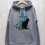佇む黒猫 パーカー　窓辺NOON（ヘザーグレー） / R029-P-GR