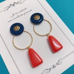 【blue×orange】ビビットカラーのボタンピアス イヤリング   一点もの