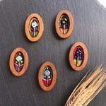 デニム刺繍とウッド枠＊ピアス