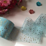 チュール リボン★水色×ゴールド★星柄★3ｍ