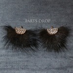 再販(( 2pcs )) 26×32mm ミンクファー×ラインストーンチャーム ダークブラウン〔CH-112BR〕