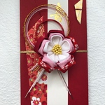 つまみ細工  御祝儀袋  〜赤いお花のクリップピン〜
