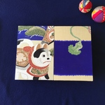 幸せを引き寄せる 御朱印帳 アンティーク 着物 ノート ご朱印帳 和  レトロ  狛犬 犬張り子 ブルー