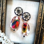 ☆Vintage☆お花ボタンのカラフル大ぶりピアス/イヤリング