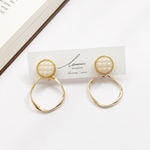 ベージュチェックとツイストフープの2wayイヤリング/ピアス