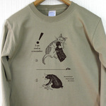 猫と熊 長袖Tシャツ （メンズ/カーキ）