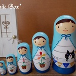 マトリョーシカさん★ラムネ色頭巾ボーダー・虹の花・ネコ