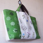 北欧風プリント×ストライプ柄リネン　オリジナル手刺繍　トートバッグ