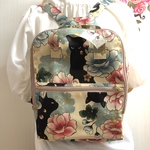 ミニリュック⁑牡丹と黒猫　アイボリー