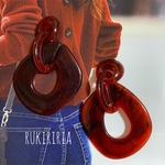 RUKIRIRIA #373 クリアボルドーチェーンピアス  大ぶりピアス 大ぶりイヤリング 