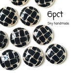 《6ヶ》 18mm ／ シルバー　チェック柄カボション ／ デコパーツ