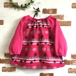 フリーススモック❄️木に雪の結晶キラキラ×チェリーピンク(105size)