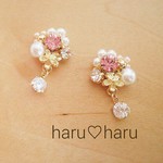 キラキラビジュー　＆　ゴールドフラワー　ジルコニア　ピアス