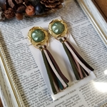 【ピアスのみ】2way ロングタッセル ボタンピアス
