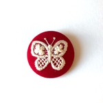 花蝶  刺繍ブローチ 朱