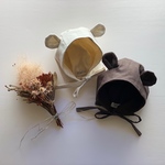 コットンリネンのくま耳ボンネット