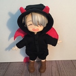 悪魔ちゃんつなぎ 長袖 黒×ピンク 尻尾、羽付き