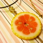 皮ネックレス(スライスピンクグレープフルーツ)*花*