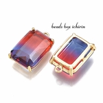 ペンダントトップ☆チャーム レッド＆ネイビーグラデーション エメラルドカット ゴールドフレーム 20.5×13ｍｍ 2個セット