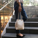 PUレザーシンプル巾着バッグ◇white