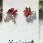 サンゴとケシパールと水晶のピアス