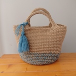 ラメモヘアスモーキーグリーンブルーのバイカラー麻紐bag
