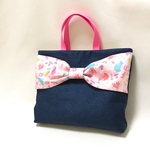 女の子 レッスンバッグ☆ヴィンテージデニム風×プリンセス ピンク(女の子・裏布 キルティング・マチ付き・入園入学グッズ)