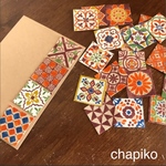 【タイル柄ポーリッシュ スクエア型布シール 】（オレンジ）北欧、東欧食器柄