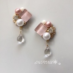 再１１♡ 桜ヴィンテージピンクガラスタイルイヤリングorピアス 