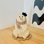 しろくま貯金箱  手作りマフラー ベージュチェック