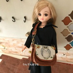 新作 森のフクロウさん柄ミニハンドバッグ  茶  