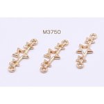 送料無料 30個 フレームチャーム 3連星 2カン付き 9×25mm ゴールド M3750