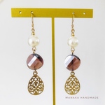 クリスタルビーズ×パール&メタルレース★秋の月★ Glas beads&Perlピアス／イヤリング 