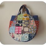 ♪北欧風　四角パッチまるんバッグ × 帆布　脇ポケット♪　花　鳥　アヒル　青