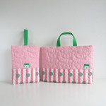 くまタグも可愛い♡くまステッチパステルPink×ストライプドットの2点セット 