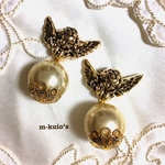 B299.「angel」天使のボタンとビッグパールのピアス(イヤリング)