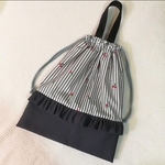 【完成品】ハンドメイド　フリルつき　体操着袋　ストライプさくらんぼ柄　チェリー