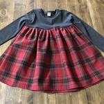 SALE120㎝チャコールT×ウール混生地あか系チェック柄スカート切替ワンピース