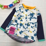 【110サイズ】後ろ下がりの異素材ミックス長袖Ｔシャツ（スプラッシュ・ターコイズ×イエロー）